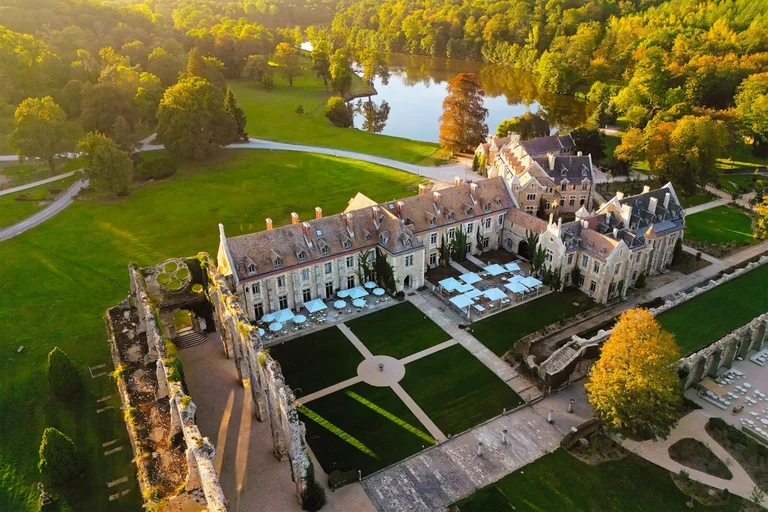 Abbaye des Vaux de Cernay Aerial view   Official Photo
